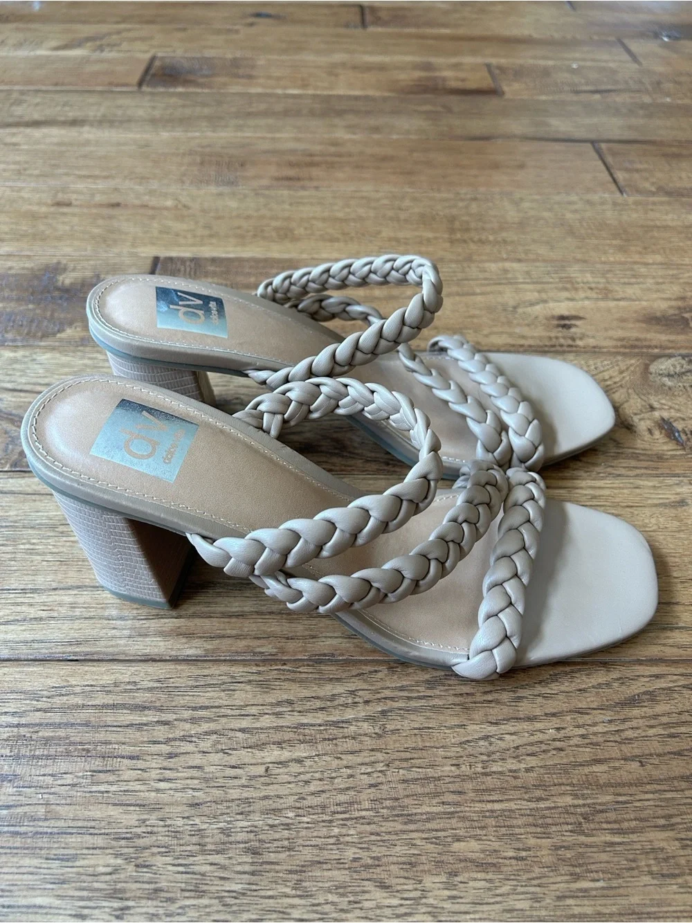 Dolce Vita Halleigh Braided Block Heel Sandals Tan Faux Leather Size 10
